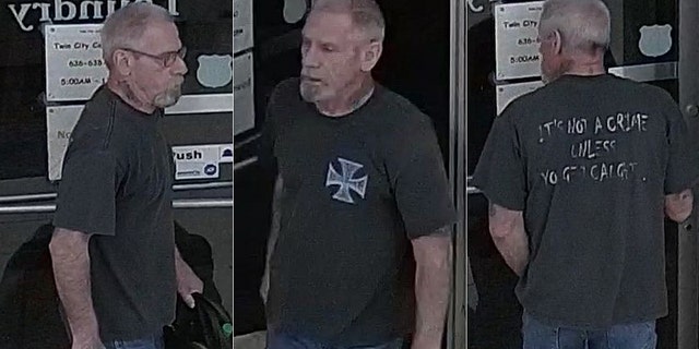 An unidentified man wore a rather ironic shirt while allegedly stealing $600 worth of money from a laundromat vending machine in Crystal City, Mo.