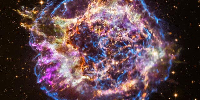 A view of Cassiopeia A that includes Chandra X-ray Observatory data. (X-ray: NASA/CXC/RIKEN/T. Sato et al.; Optical: NASA/STScI)