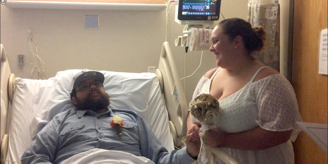 Timothy Berty, 25, and Jessica Berty, 30, got married at the hospital while he was recovering from brain surgery.