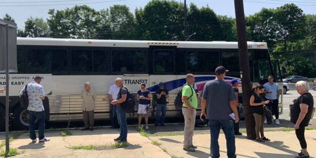 A 69-year-old woman was injured Sunday after sitting on sulfuric acid onboard a New Jersey Transit bus, officials say, similar to the one pictured above.