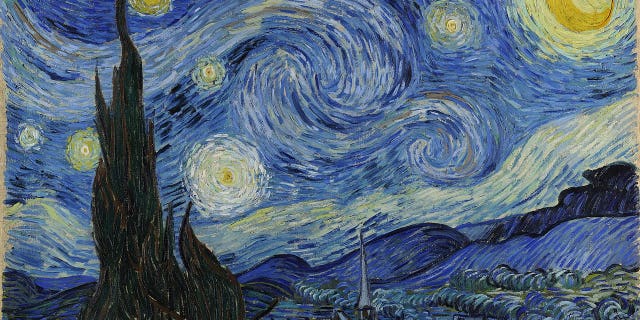 Post-impressionist artist Van Gogh painted “The Starry Night” in June 1889, inspired by the view from his asylum room in Saint-Rémy-de-Provence, France.