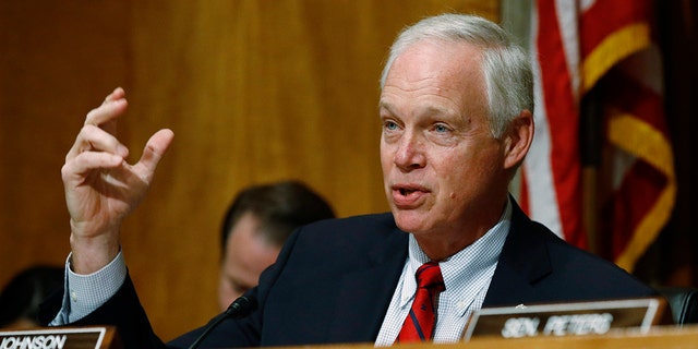 In this June 26, 2019 file photo, Sen. Ron Johnson, R-Wis., chairman of the Senate Committee on Homeland Security and Governmental Affairs, speaks during a hearing on border security, on Capitol Hill in Washington. (AP Photo/Patrick Semansky)