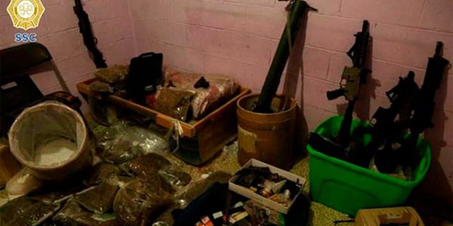 Weapons and drugs found near the altar.