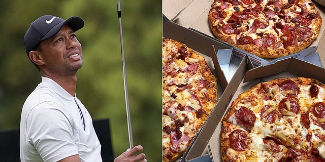 Tiger Woods and some of golf's biggest stars ended up being stuck at Dominos Pizza in Japan for about 90 minutes on Friday after powerful storms made roads undrivable at numerous areas in Chiba.