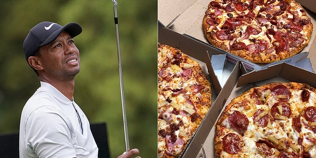 Tiger Woods and some of golf's biggest stars ended up being stuck at Dominos Pizza in Japan for about 90 minutes on Friday after powerful storms made roads undrivable at numerous areas in Chiba.