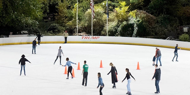 Trump's name as it used to appear on the boards at Wollman Rink in New York's Central Park.