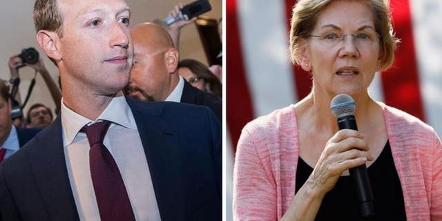 Facebook CEO Mark Zuckerberg and presidential candidate Elizabeth Warren, D-Mass.