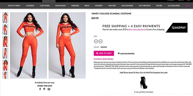 The infamous college admissions scandal has been honored with its very own sexy, inmate-inspired Halloween costume, released on Wednesday by fast fashion retailer Yandy.