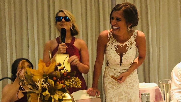 Watch: Wedding guest flees reception after girlfriend catches bride's bouquet
