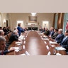 President Donald Trump meets with House Speaker Nancy Pelosi and Congressional leadership in the Cabinet Room of the White House, Oct. 16, 2019.