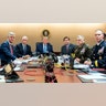 President Donald Trump is joined by from left, national security adviser Robert O'Brien, Vice President Mike Pence, Defense Secretary mark Esper, Joint Chiefs Chairman Gen. Mark Milley and Brig. Gen. Marcus Evans, Deputy Director for Special Operations on the Joint Staff, Saturday, Oct. 26, 2019, in the Situation Room of the White House in Washington. monitoring developments as in the U.S. Special Operations forces raid that took out Islamic State leader Abu Bakr al-Baghdadi. (Shealah Craighead/The White House via AP)