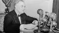 President Franklin D. Roosevelt talks to the nation in a fireside chat from the White House in this November 1937 photo.