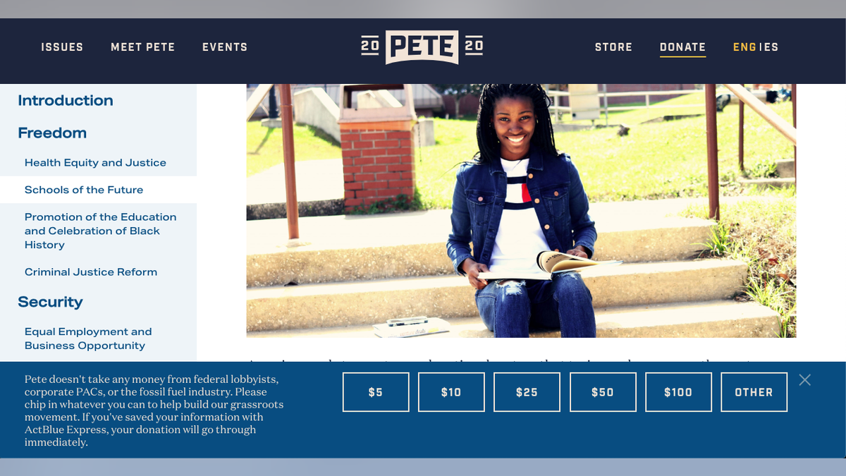 Screen grab from Buttigieg campaign website