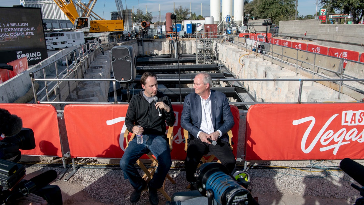 The Boring Company President Steve Davis, left, and LVCVA CEO Steve Hill respond at a Q&A session as The Boring Company and Las Vegas Convention and Visitors Authority prepare for the start of tunneling for The Boring Company’s people mover at the Las Vegas Convention Center on Friday, Nov. 15, 2019.