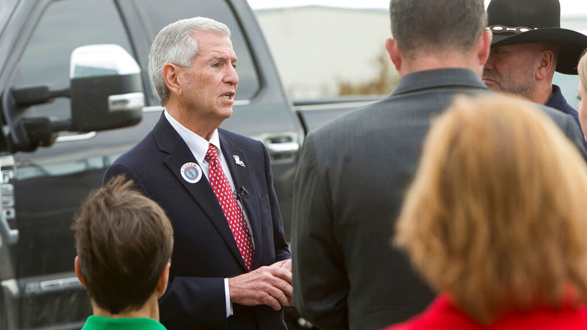 Eddie Rispone, speaking with supporters at in Lake Charles, La., on Monday. (Rick Hickman/American Press via AP)