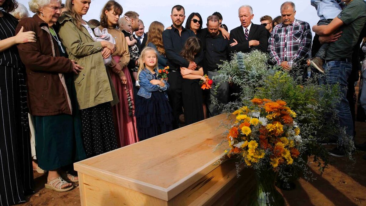 Family and friends attending the burial service of Christina Langford Johnson, the last victim of a cartel ambush that killed nine American women and children last week.