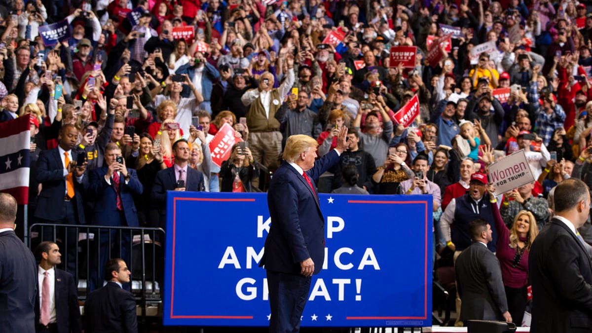 President Donald Trump arriving at the campaign rally at the CenturyLink Center, in Bossier City, La., Thursday evening. (AP Photo/ Evan Vucci)