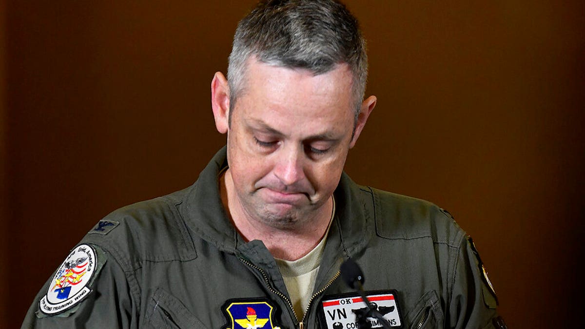 Col. Corey A. Simmons, Commander 71st Flying Training Wing Vance Air Force Base addresses reporters on the death of two airmen during T-38 Talon training operations