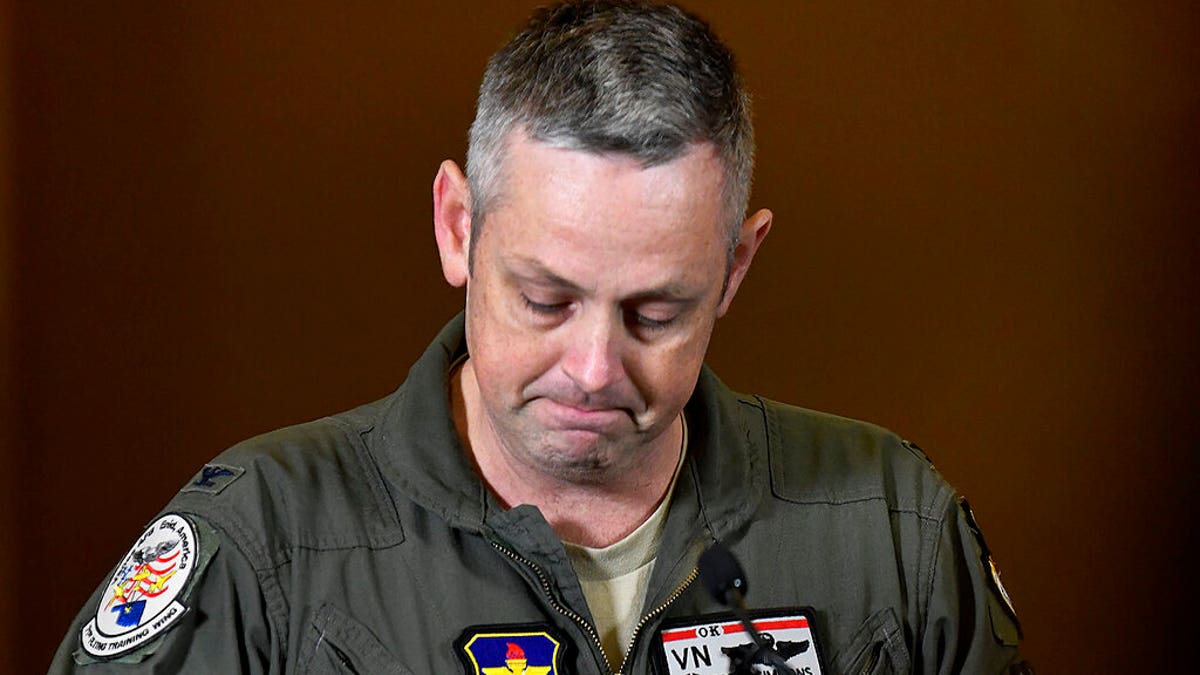 Col. Corey A. Simmons, Commander 71st Flying Training Wing Vance Air Force Base addresses reporters on the death of two airmen during T-38 Talon training operations