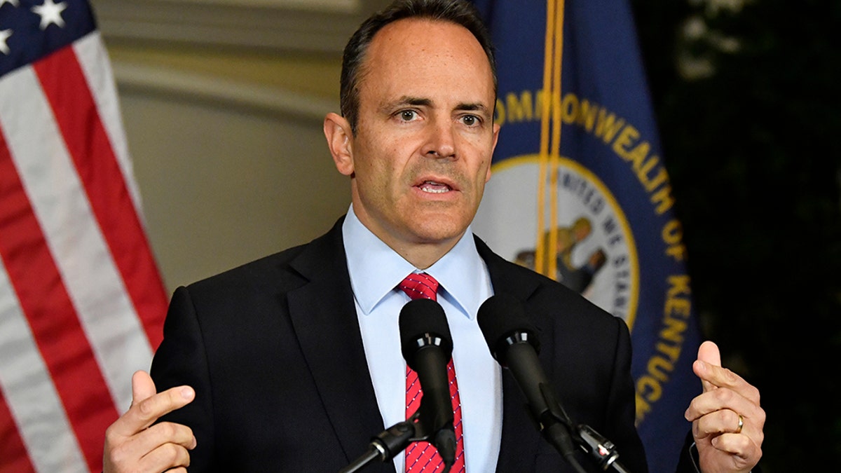 Kentucky Gov. Matt Bevin announces his intent to call for a recanvass of the voting results from Tuesday's gubernatorial elections during a news conference at the Governor's Mansion in Frankfort, Ky., Wednesday, Nov. 6, 2019. (Associated Press)
