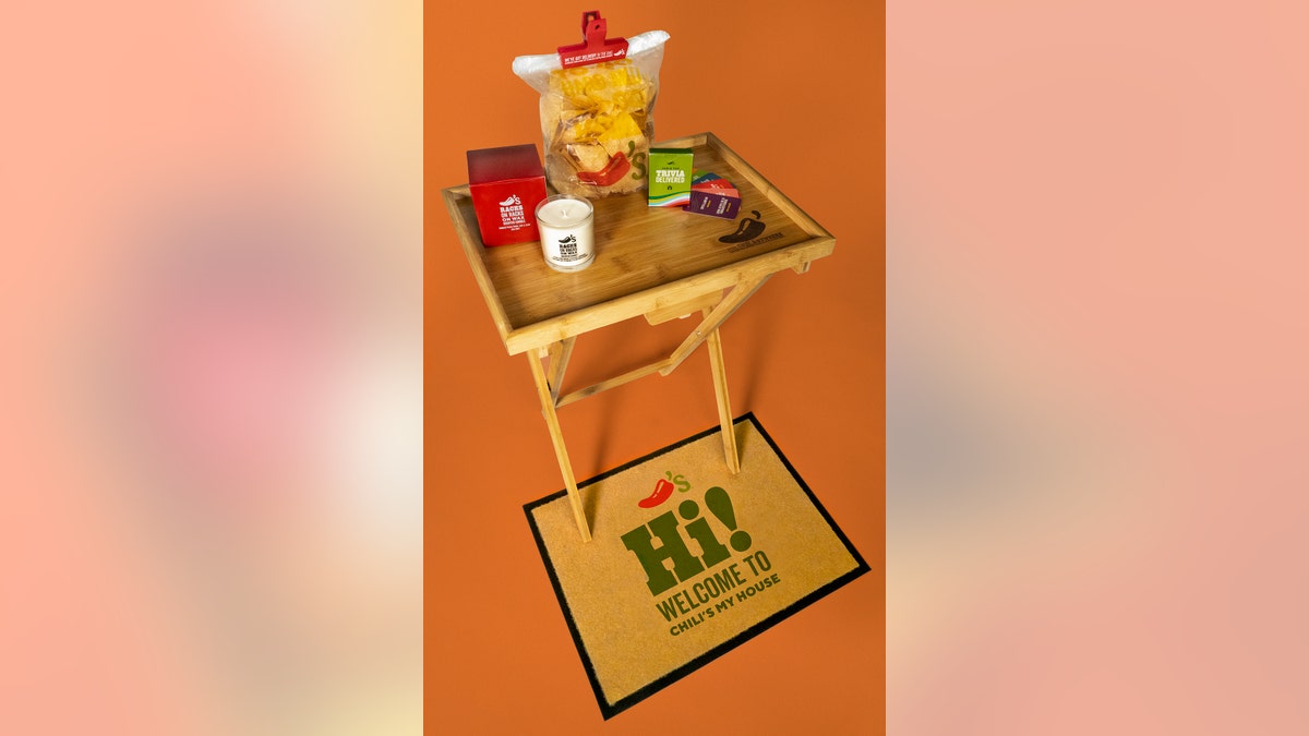 The Chili's "starter pack" comes with a rib-scented candle, a doormat, a TV tray, a trivia game and a chip bag clip.