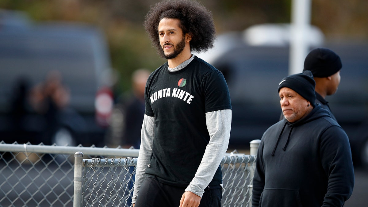 Free-agent quarterback Colin Kaepernick arrives at a workout for NFL football scouts and media, Saturday, Nov. 16, 2019, in Riverdale, Ga. (AP Photo/Todd Kirkland)