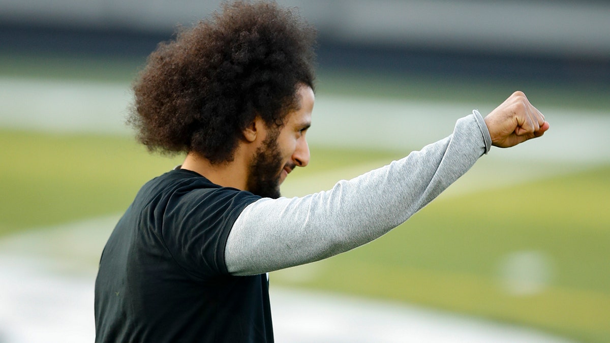 Free-agent quarterback Colin Kaepernick participates in a workout for NFL football scouts and media, Saturday, Nov. 16, 2019, in Riverdale, Ga. (AP Photo/Todd Kirkland)