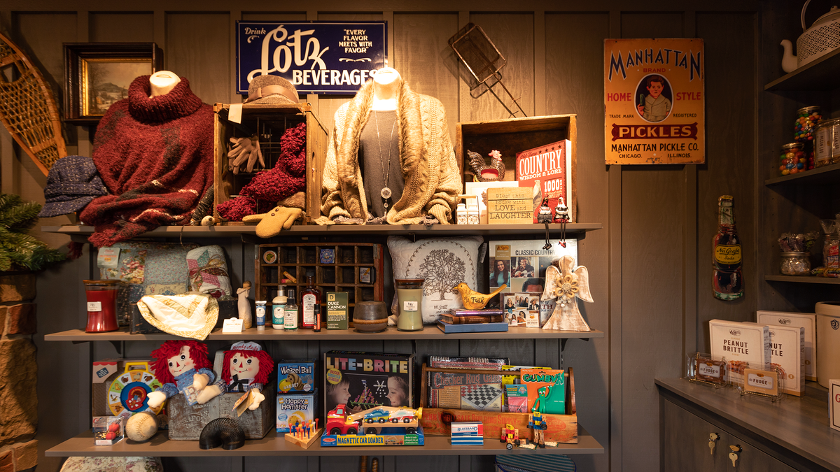 Vintage toys like peg games, thin sticks, will be on display in the pint-sized version of the iconic country store.