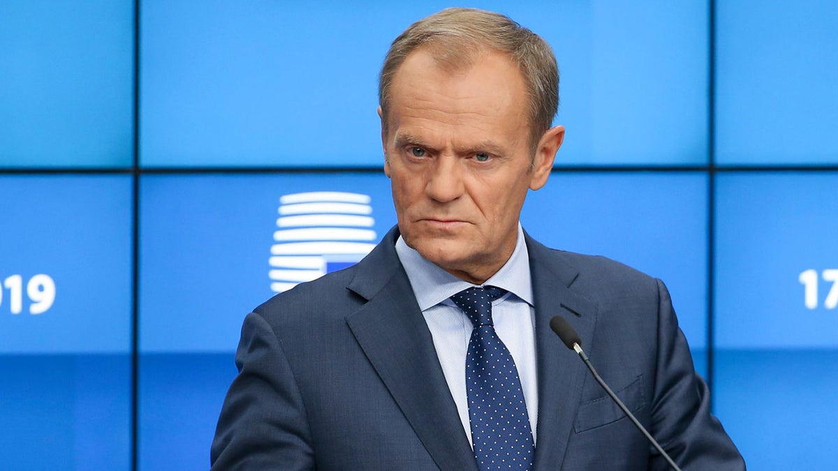 European Council President Donald Tusk speaks during a press conference in Brussels, Belgium, in October.