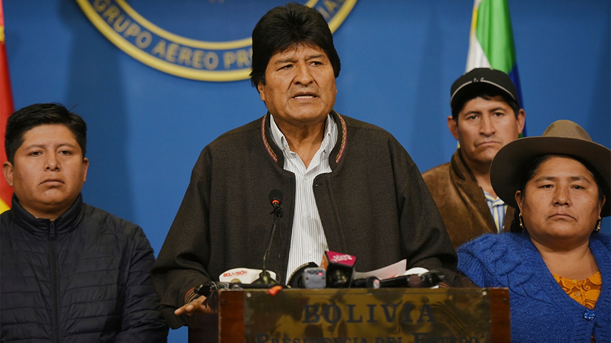 Bolivian President Evo Morales speaking in El Alto on Sunday. The president announced his resignation amid allegations of election fraud. (Enzo De Luca/Agencia Boliviana de Informacion via AP)
