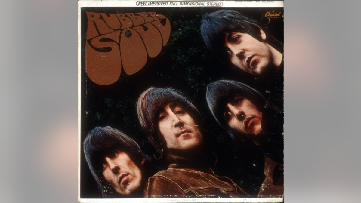 Album cover for rock and roll band "The Beatles" album entitled "Rubber Soul" which was released on December 3, 1965. (L-R) George Harrison, John Lennon, Ringo Starr, Paul McCartney(Clockwise from bottom left) George Harrison, Paul McCartney, John Lennon, Ringo Starr. Photographed by Freeman.