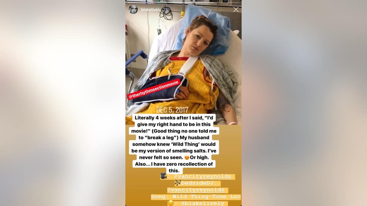 Blake Lively lays disoriented in a hospital bed following her hand surgery in 2017. Husband Ryan Reynolds recorded the video.