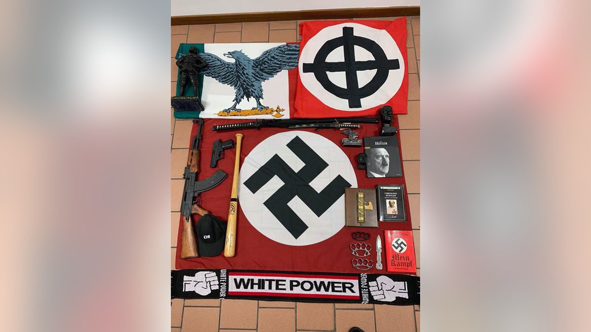 Nazi flags, books and other paraphernalia were among the items seized.