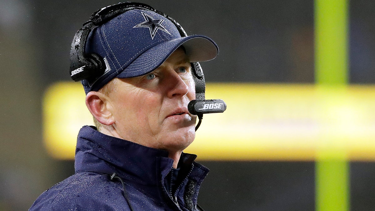 Dallas Cowboys head coach Jason Garrett watches from the sideline in the second half of an NFL football game against the New England Patriots, Sunday, Nov. 24, 2019, in Foxborough, Mass. (AP Photo/Steven Senne)