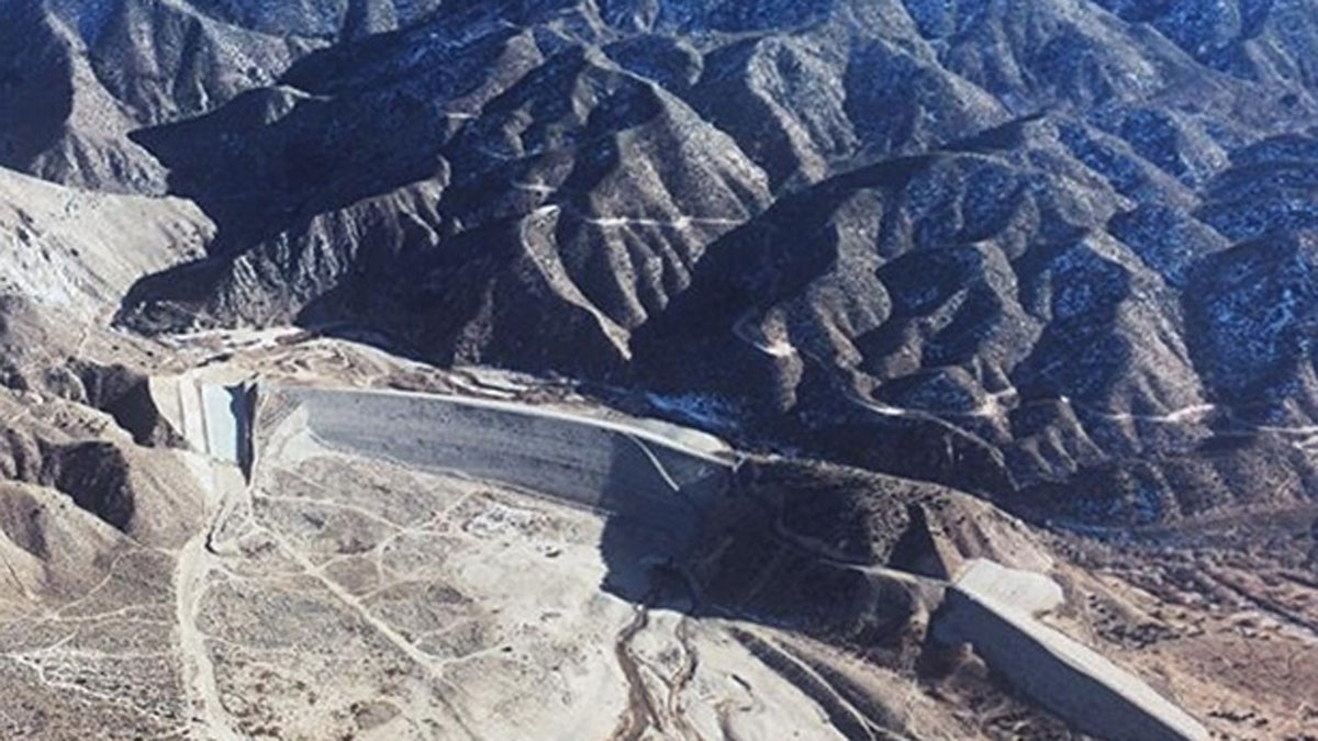 The Mojave River Dam, pictured in this undated photo, was built in the 1970s near the San Bernardino Mountains. Officials said Friday the dam could fail during an extreme storm, causing flooding in Mojave Desert communities.