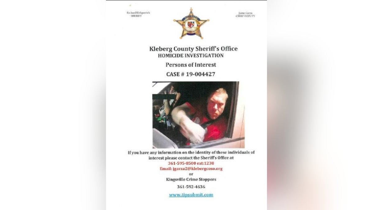 Investigators said this photo showed Anthony Curtis Williams at the Texas-Mexico border in the stolen pickup of a New Hampshire couple whose bodies were found in a shallow grave on a Texas beach last week. Williams was arrested in the Mexican state of Jalisco, authorities said Wednesday. (Kleberg County Sheriff's Office)