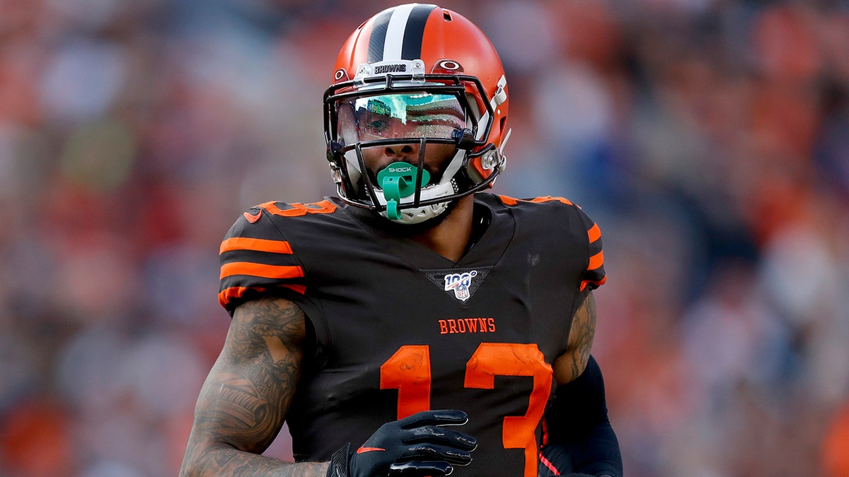 Cleveland Browns wide receiver Odell Beckham (13) lines up against the Denver Broncos during the first half of NFL football game, Sunday, Nov. 3, 2019, in Denver. (AP Photo/David Zalubowski)