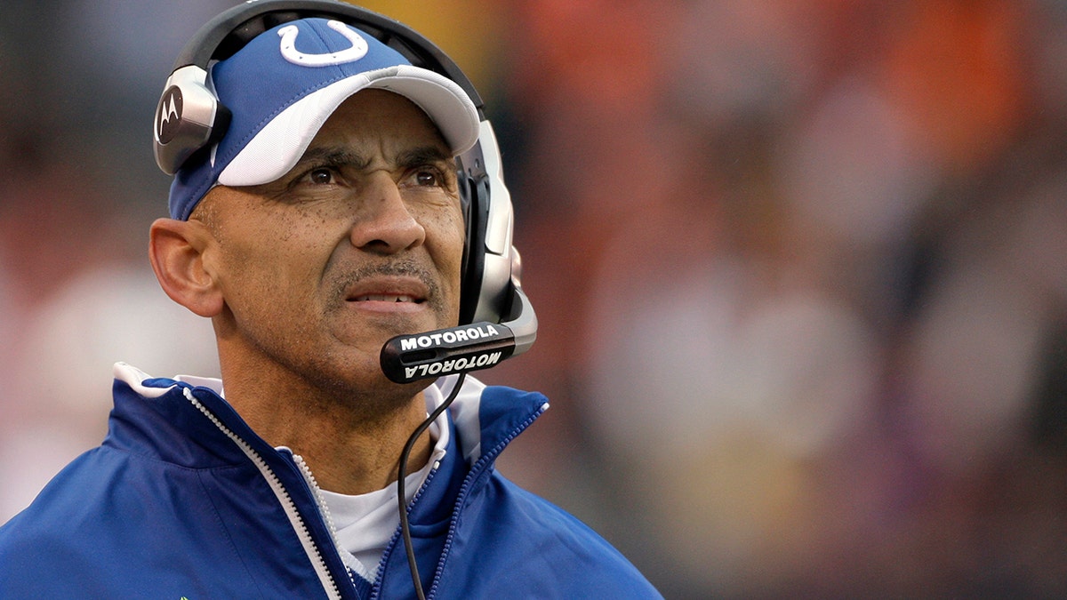 Indianapolis Colts coach Tony Dungy watches from the sideline as his team plays the Cleveland Browns during the third quarter of an NFL football game in Cleveland. 