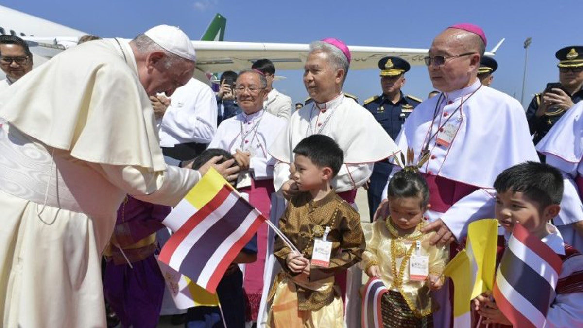 Pope Francis on arrival at Bangkok Airport for his first visit to Thailand. (Vatican Media)
