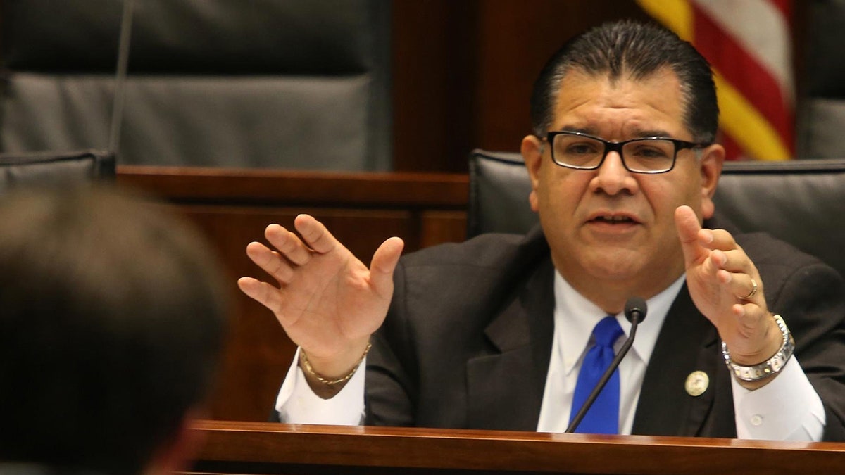 Illinois State Sen. Martin Sandoval, chairman of the Illinois Senate Transportation Committee, asks questions to attorneys during a 2014 hearing on March 13, 2014. (Antonio Perez/Chicago Tribune/Tribune News Service via Getty Images)