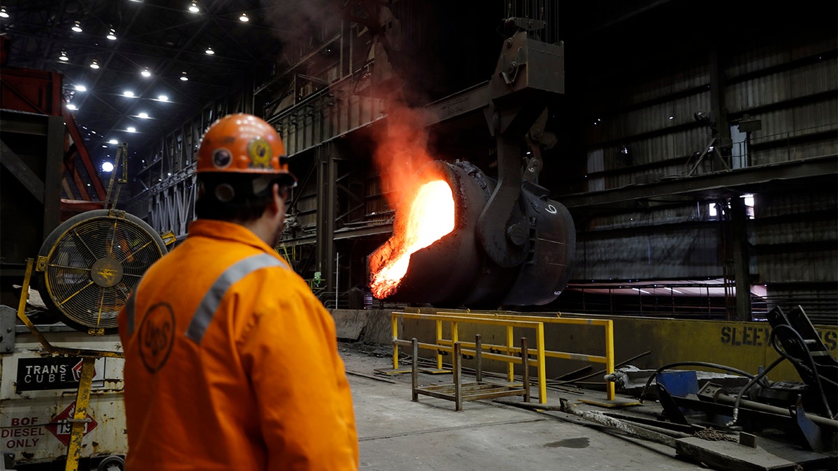 Senior melt operator Randy Feltmeyer at the U.S. Steel Granite City Works facility in Granite City, Ill., in 2018.  (AP Photo/Jeff Roberson, File)