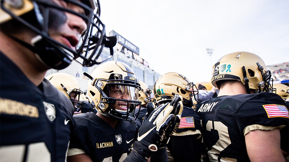 Jordan Blackman #10 of the Army Black Knights prepares to take the field before the start of a game against the Massachusetts Minutemen at Michie Stadium on November 9, 2019 in West Point, New York. (Photo by Dustin Satloff/Getty Images)