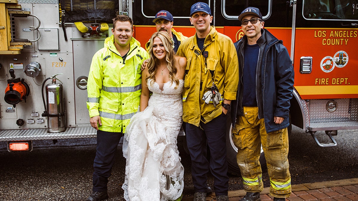 Weeks later, the LACFD reportedly received an image of the beaming bride, four firefighters and the lucky truck that transported the woman to the altar in high style.