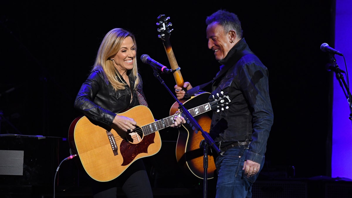 Crow and Springsteen perform onstage during the 13th annual Stand Up for Heroes to benefit the Bob Woodruff Foundation at the Hulu Theater at Madison Square Garden.