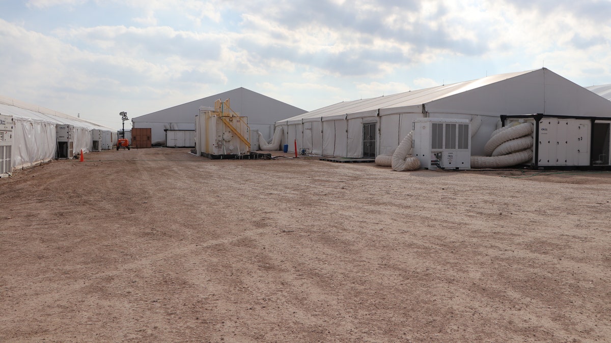 Soft-sided migrant facilities in Texas. (Adam Shaw/Fox News)