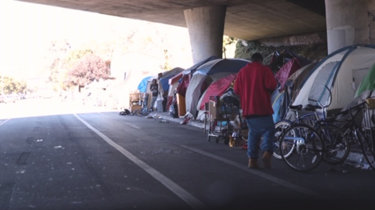A row of homeless tents in Oakland, Calif. (Credit: Gabe Nazario/Fox News)