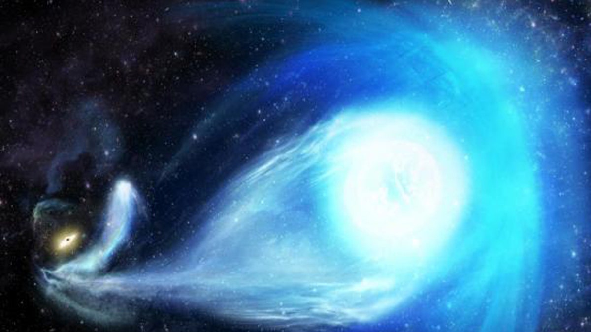 An artist’s concept of the ultrafast star S5-HSV1, which was ejected from the Milky Way by the supermassive black hole at the galaxy’s center. (Credit: James Josephides, courtesy of Swinburne Astronomy Productions)