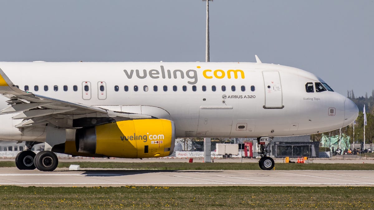 Airbus A320 Vueling Airlines at Munich Airport ready for takeoff