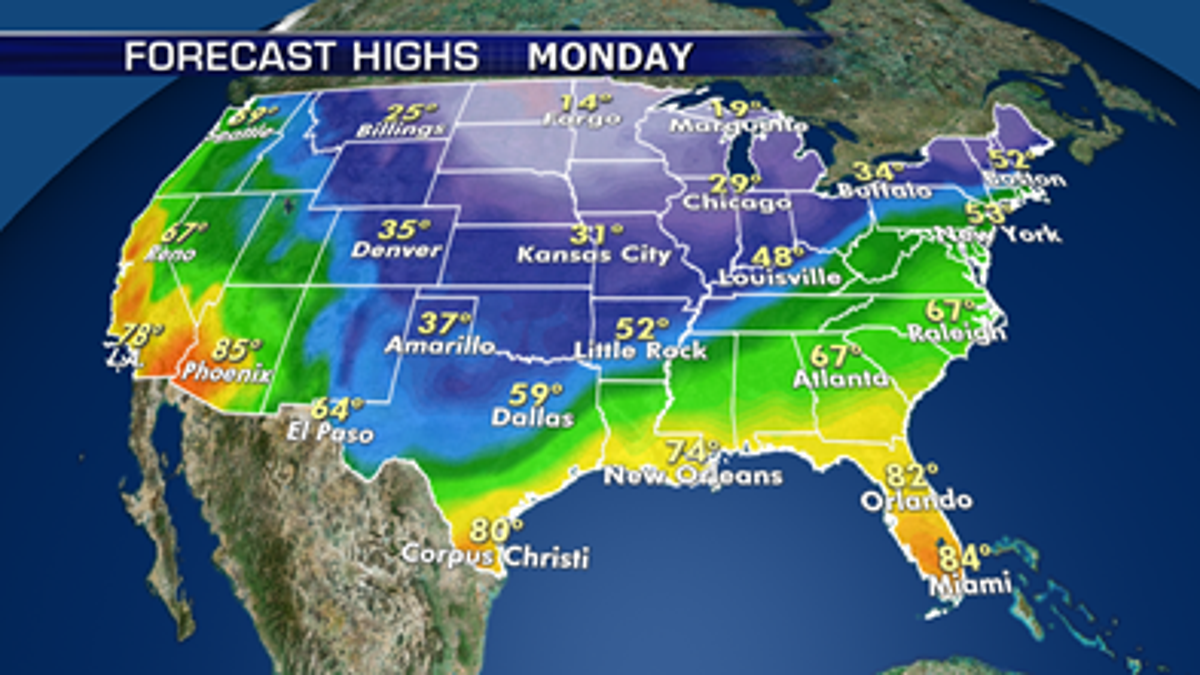 On Monday, high temperatures are scheduled to stay in the teens and 20s in the Midwest and Great Lakes