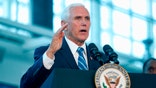US Vice President Mike Pence addresses media and guests at a press conference to address the US Naval Hospital Ship Comfort at the Port of Miami in Miami, Florida on June 18, 2019. - The ship will head to Central America, South America and the Caribbean on a five month hospital medical assistance mission. (Photo by RHONA WISE / AFP) (Photo credit should read RHONA WISE/AFP via Getty Images)